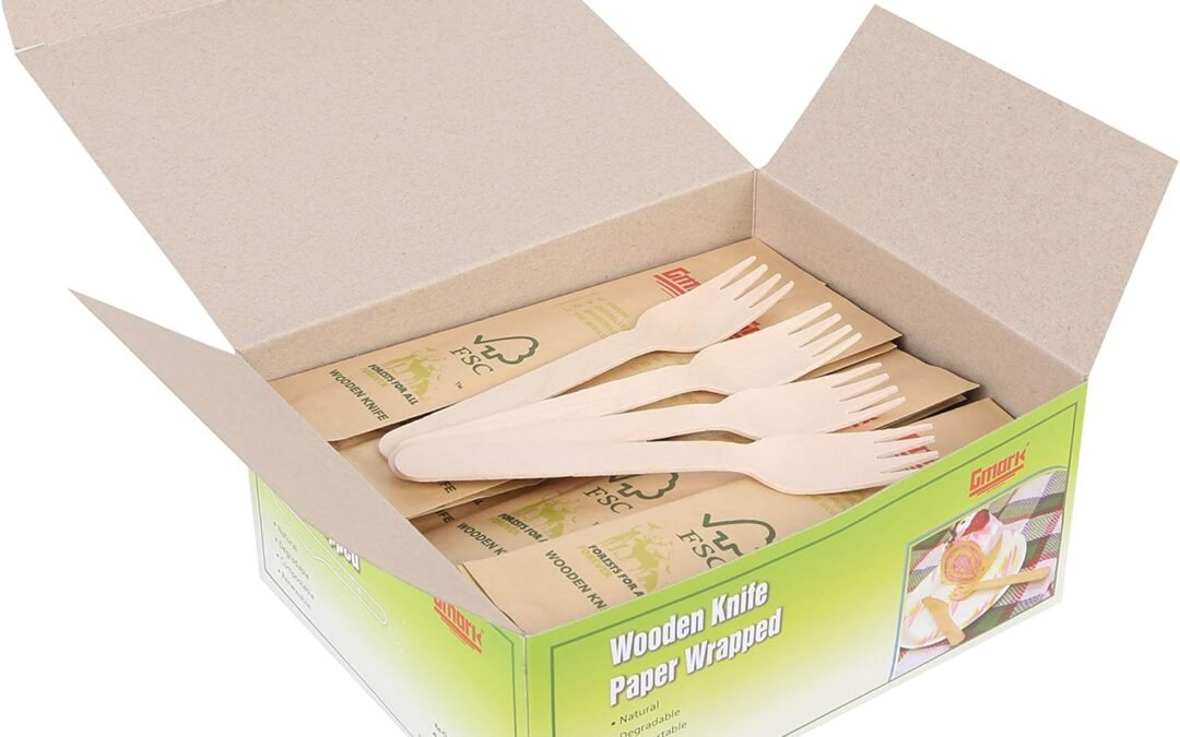 Wholesale OEM ODM Gmark Disposable Wooden Forks Paper Wrapped | Pack of 100-6.5″ Forks | 100% All-Natural, Eco-Friendly, Biodegradable, and Compostable 100 ct Individually Wrapped in Box GM1026 Factory & Supplier