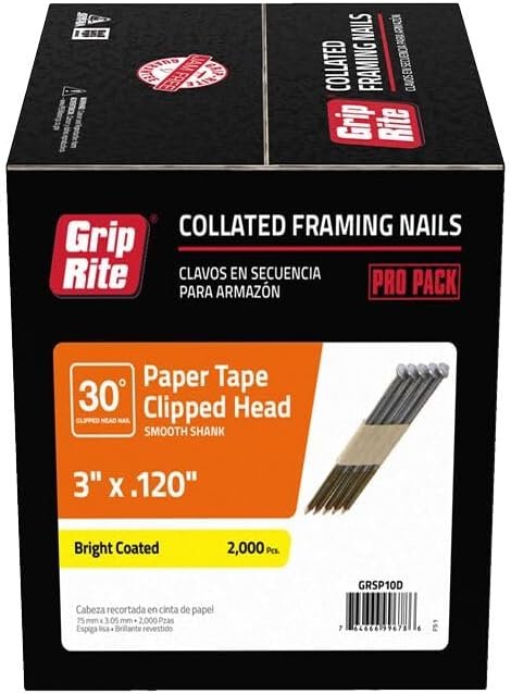 Wholesale OEM ODM Grip-Rite GRSP10D Clipped Head 3-inch by .120-inch by 30 Degree Paper Tape Collated Vinyl Coated Framing Nail, 2,000 per Box Factory & Supplier