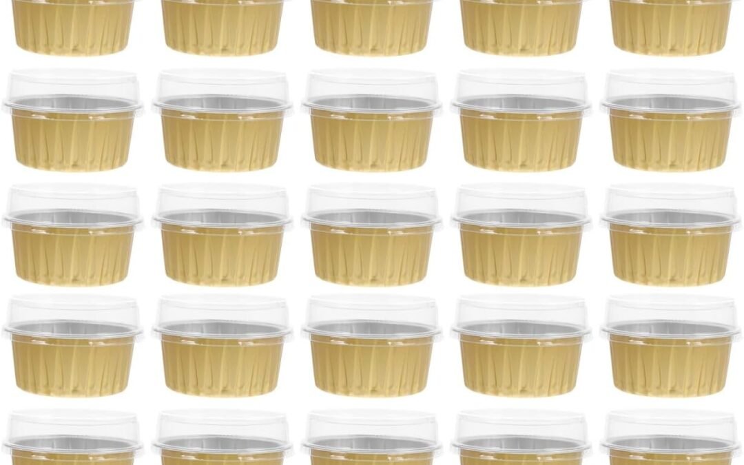 Wholesale OEM ODM Hemoton 25pcs Golden Aluminum Foil Cake Boxes with Clear Lids, Disposable Dessert Cups for Ice Cream, Muffins, Pudding, Cheesecake, and Party Snacks, 2.95×2.95×2.16 Inch Factory & Supplier