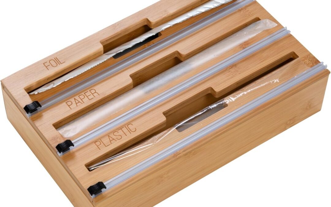 Wholesale OEM ODM Honey Can Do 3-In-1 Bamboo Food Wrap Organizer With Safety Cutter | Plastic, Wax, Paper and Foil Holder KCH-09858 Natural Factory & Supplier