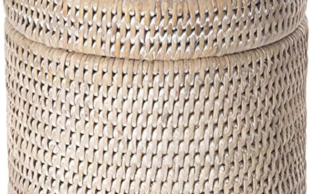 Wholesale OEM ODM KOUBOO La Jolla Toilet Paper Roll Cover | Wicker Bathroom Decor | Freestanding Toilet Paper Storage, Basket with Lid, Bathroom Essentials, Decorative Tissue Holder, White-Wash Factory & Supplier