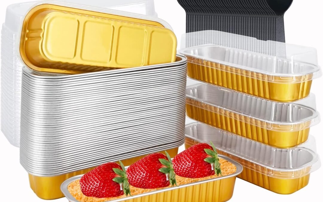 Wholesale OEM ODM LNYZQUS Disposable Foil Mini Pans with Lids 50 Pack, 6.8oz 6.5″x2.5″x1.2″ Aluminum Small Loaf Pans,Rectangle Muffin Pan Mini Cake Tins Containers for Bread Loaf -Gold Factory & Supplier