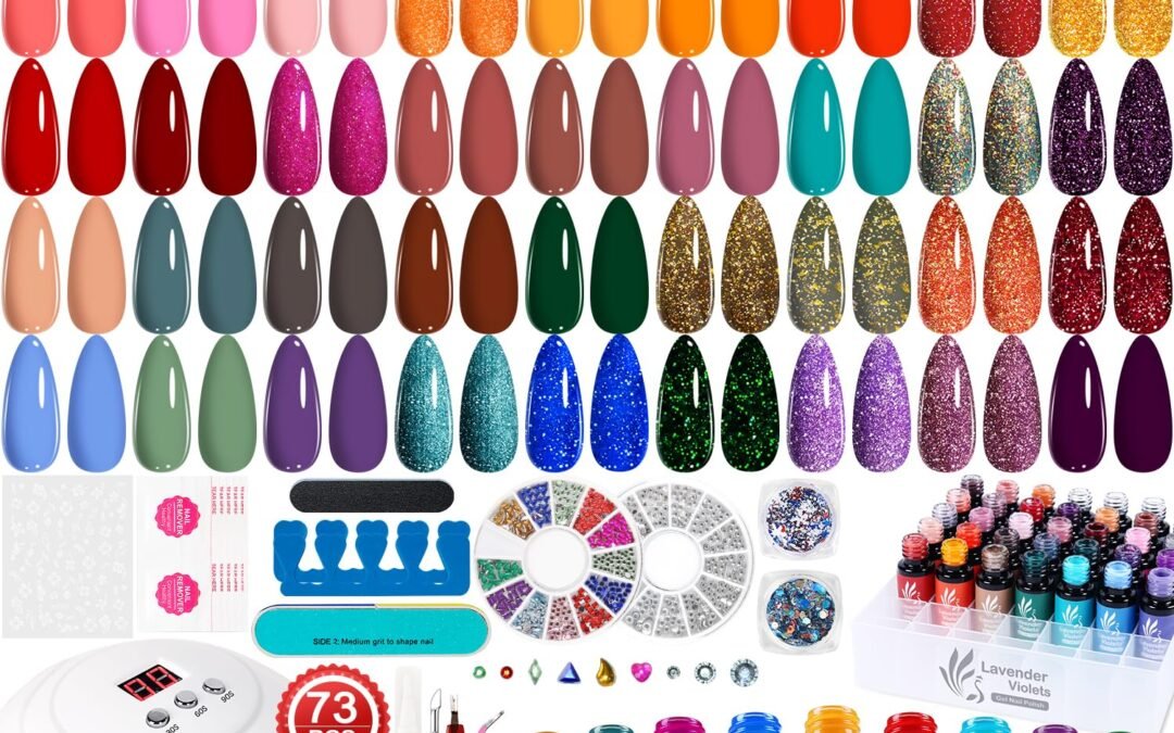 Wholesale OEM ODM Lavender Violets 73 Pcs Gel Nail Polish Kit with U V Light, 45 Colors with Nail Primer,Builder Base,Matte & Glossy Top Coat Soak Off Manicure Tools Gifts for Women LA06 Factory & Supplier