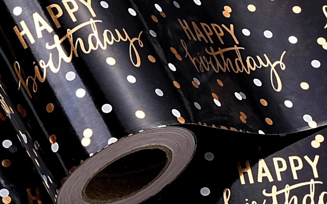 Wholesale OEM ODM LeZakaa Birthday Wrapping Paper Jumbo Roll – Happy Birthday Lettering with Metallic Foil in Black – 24 inches x 100 Feet (200 sq.ft.) Factory & Supplier