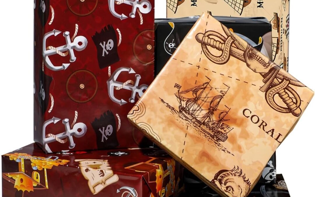 Wholesale OEM ODM Liobelon 12 Sheets Pirate Wrapping Paper Pirate Themed Gift Decoration Paper Pirate Party Favor Gift Box Paper Pirate Ship Coin Map Skeleton for Birthday Party Baby Shower Factory & Supplier