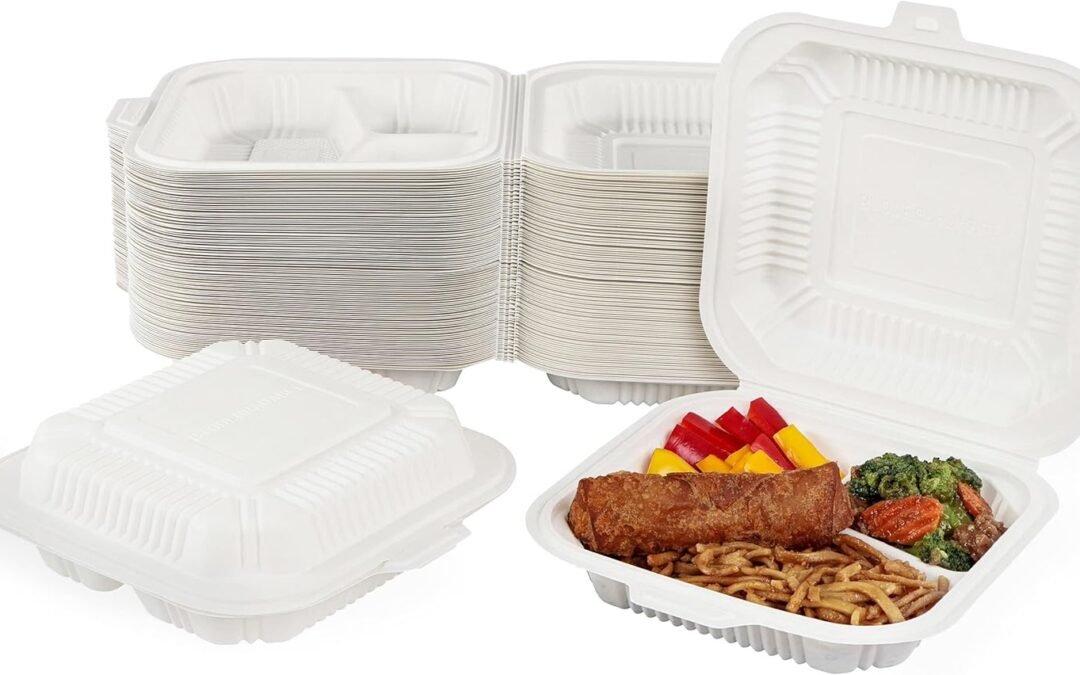 Wholesale OEM ODM Lot45 Dinner to Go Boxes for Food – 8in Clamshell Food Containers, Cornstarch 3 Dividers Disposable Take Out Box 100pk Factory & Supplier