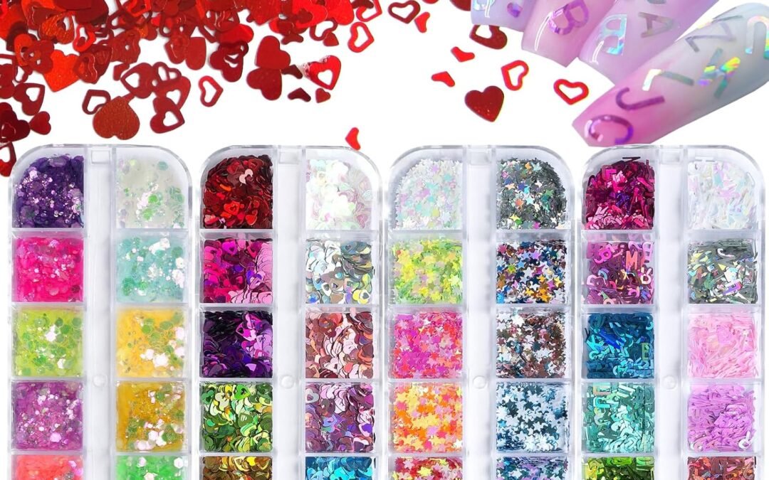Wholesale OEM ODM LuckForever 4 Boxes Iridescent Spring/Summer Glitter Sequins Holographic Letter Glitter Peach Heart/Pentagram Glitter Mixed Glitter DIY Design Manicure Decorations Sets for Nail Art/Craft/Makeup. Factory & Supplier