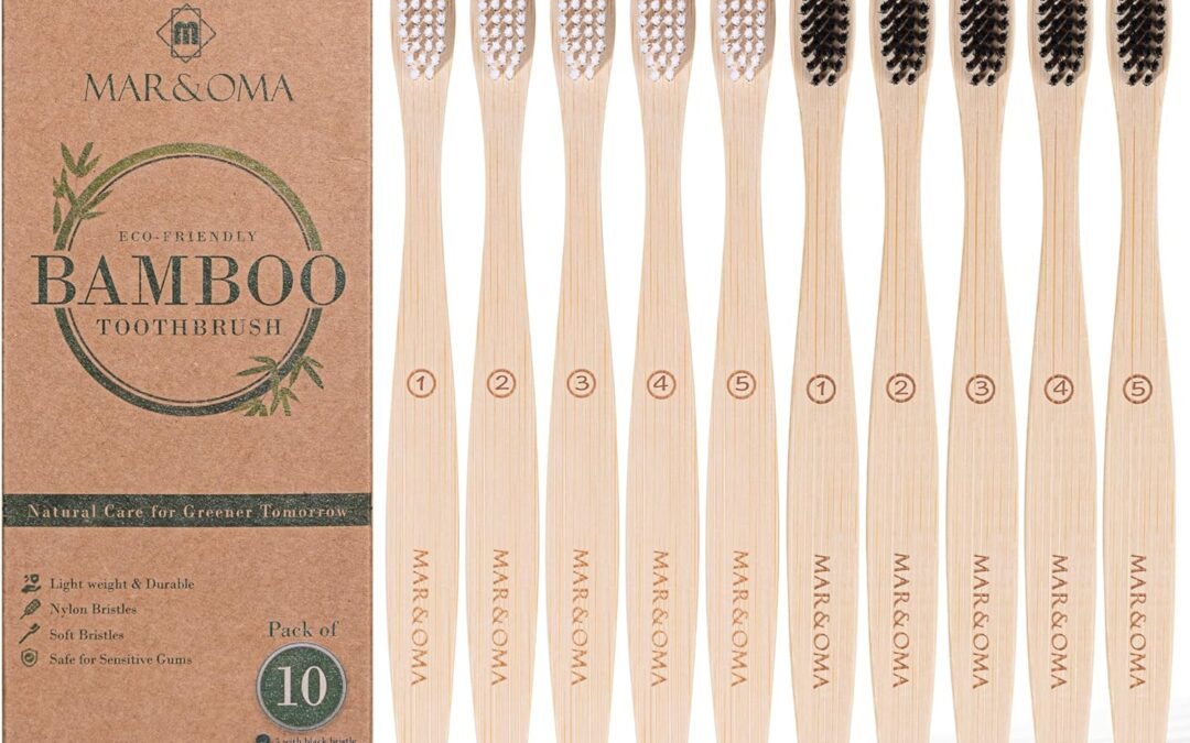 Wholesale OEM ODM MAR&OMA Bamboo Toothbrush Soft BPA-Free Soft Bristle for Adults, Eco-Friendly & Biodegradable, Organic, Sustainable Wooden Handle, Plastic-Free, Black & White, Travel Toothbrush, Pack of 10 Factory & Supplier