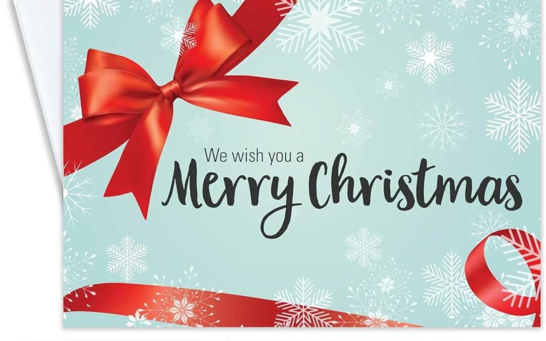 Wholesale OEM ODM Merry Christmas Cards for Business & Family (Snowflakes & Red Bow) Bulk Greeting Card Set Pack of 25 Christmas Cards with Envelopes (5×7 inch – A7) Great for Office, Work, Employees & Clients H1603 Factory & Supplier