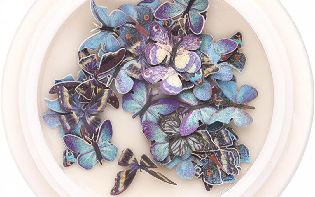 Wholesale OEM ODM Mini Butterfly Embellishments Slices (100 Pack): Realistic Tiny Decorative Wings for Nail Art, Resin Jewelry, Scrapbook, Dollhouse & Fairy Garden Crafts (Blue-Purple) Factory & Supplier