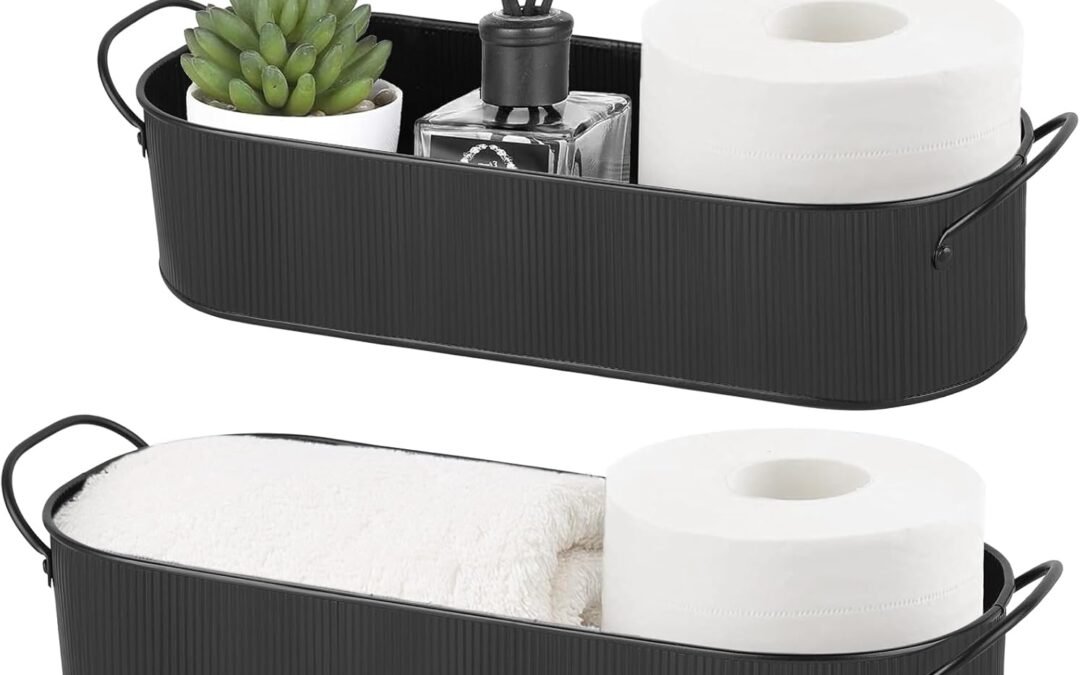 Wholesale OEM ODM Mkono Metal Storage Basket for Toilet Tank Top Bathroom Decor, Galvanized Tray with Handle for Shelves, Farmhouse Toilet Paper Holder Organizing Bin Box for Countertop Living Room, Set of 2, Black Factory & Supplier