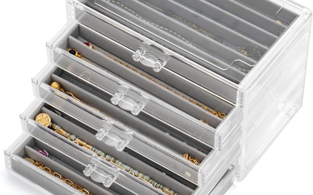 Wholesale OEM ODM Necklace Organizer Box with 5 Drawers 30 Compartments, Dustproof Velvet Necklace Display Tray, Acrylic Necklaces Display Case, Pendant Chains Necklace Storage Tray Gift for Women and Girls (Grey) Factory & Supplier