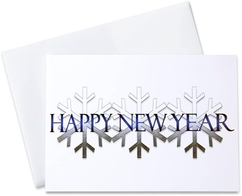 Wholesale OEM ODM New Year Greeting Cards (Snowflakes), 5×7 Inches, 25 Cards & 26 White with Silver Foil Lined Envelopes (HNY100) Factory & Supplier