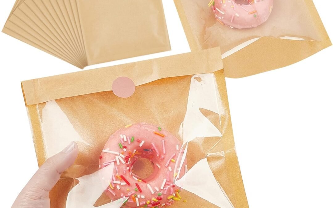 Wholesale OEM ODM Ocmoiy 100ct Heat-Sealable Bakery Bags with Window for Egg Sandwich, Donut, Cookies Packaging, 7.1×7.5 Inches Clear Front Brown Paper Treat bags To go, Grease-Resistant (100) Factory & Supplier