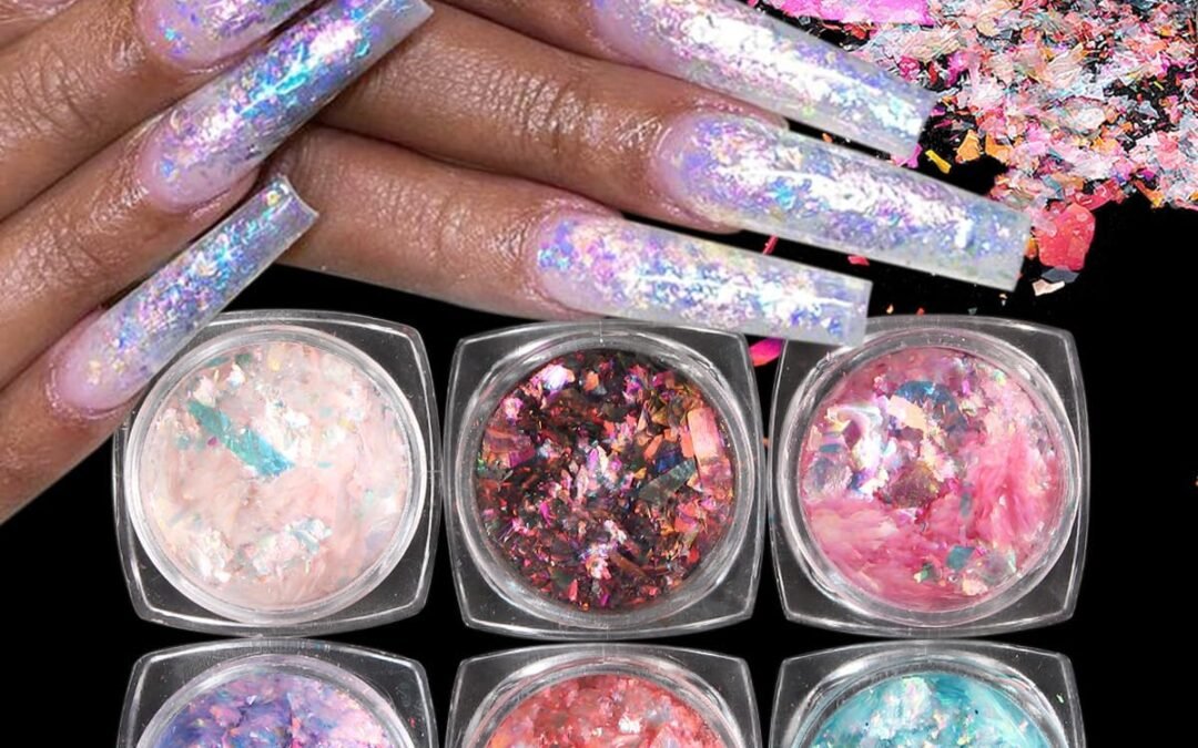 Wholesale OEM ODM Opal Nail Art Glitter, 6 Boxes Holographic Chunky Glitter Flakes Kit, Aurora Effect for Nails, Chameleon Nail Flakes Chrome Powder, Pink Blue Iridescent Sequins Paillettes Factory & Supplier
