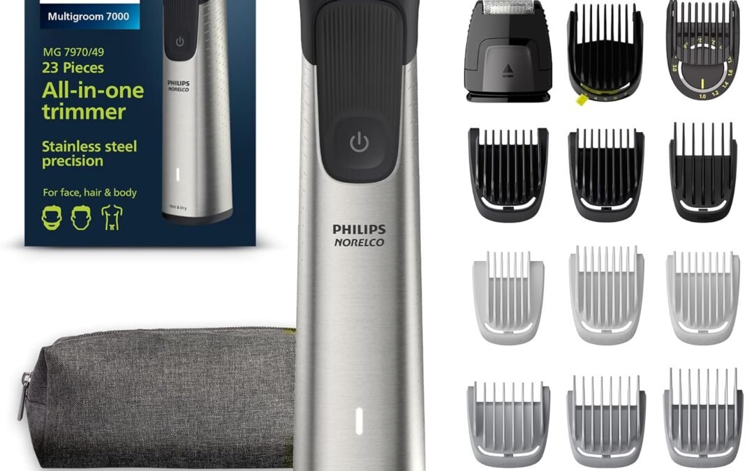 Wholesale OEM ODM Philips Norelco Multigroom 7000 Series, All-in-One Trimmer, Beard Trimmer and Hair Clipper, 23-Piece Men’s Grooming Kit for Beard, Face, Nose, Ear, Body, with Titanium Blades, Travel Pouch, MG7970/49 Factory & Supplier