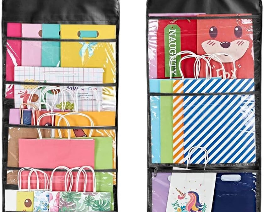 Wholesale OEM ODM Primode Gift Bag and Tissue Paper Storage, Hanging Organizer with Multiple Front and Back Pockets Double Sided, Organize Gift Wrap and Paper Bags 38 x 16 Inch (Full Black) Factory & Supplier