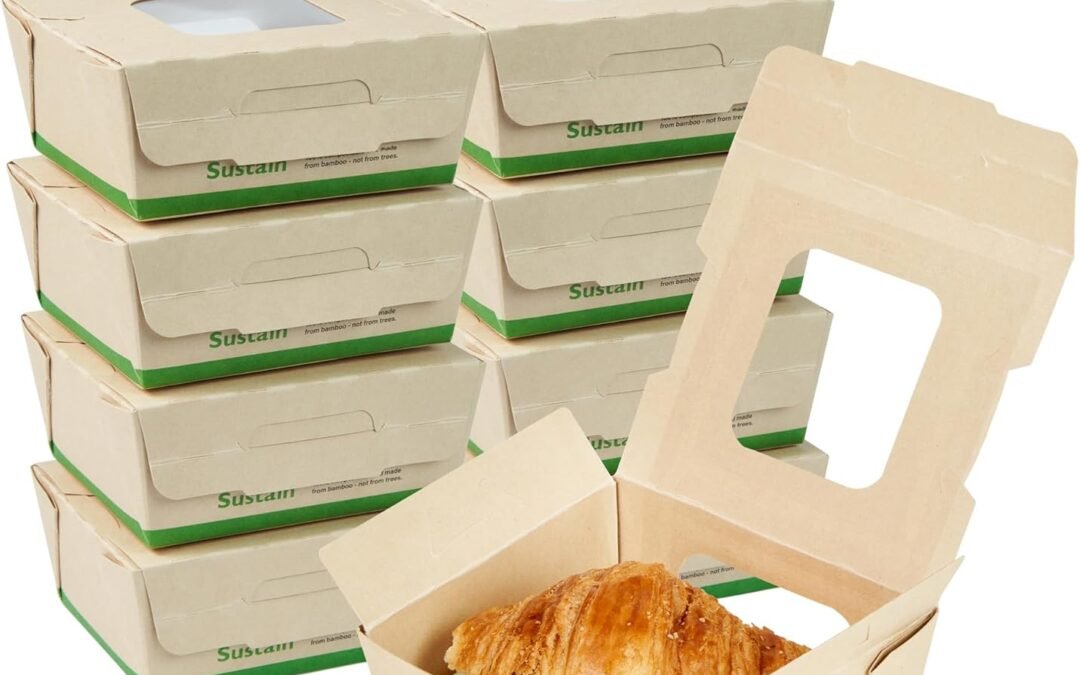 Wholesale OEM ODM Restaurantware-Sustain 12 Ounce Sturdy Paper Take Out Boxes, 200 Disposable Take Out Food Containers – With PLA lining, Two Clear PLA Windows, Bamboo Paper Containers, Compostable, Greaseproof Factory & Supplier