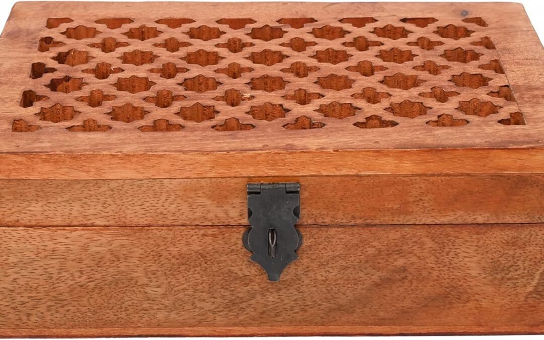 Wholesale OEM ODM Samhita Mango Wood Decorative Wooden Box with Hinged Lid in Jali Carvings Used as Storage Box Christmas Gifts Items (9″ x 6″ x 3′) Factory & Supplier