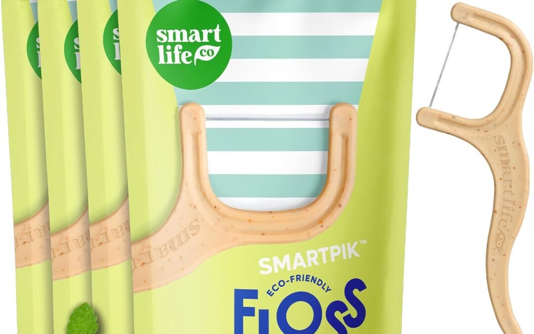 Wholesale OEM ODM SmartLifeco Biodegradable* Dental Floss Picks – Thin Thread Tooth Flossers for Adults & Kids, Eco-Friendly Handle, Straw Wheat Toothpick Soft on Gum & Teeth, Compostable* Zero Waste Vegan, 200 Mint Factory & Supplier