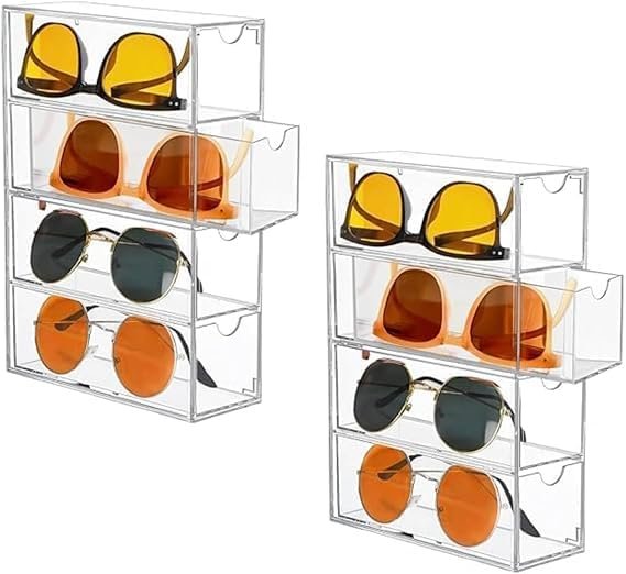 Wholesale OEM ODM Sunglasses acrylic storage box with 8 drawers, transparent, stackable, can hold 8 pairs of glasses Factory & Supplier