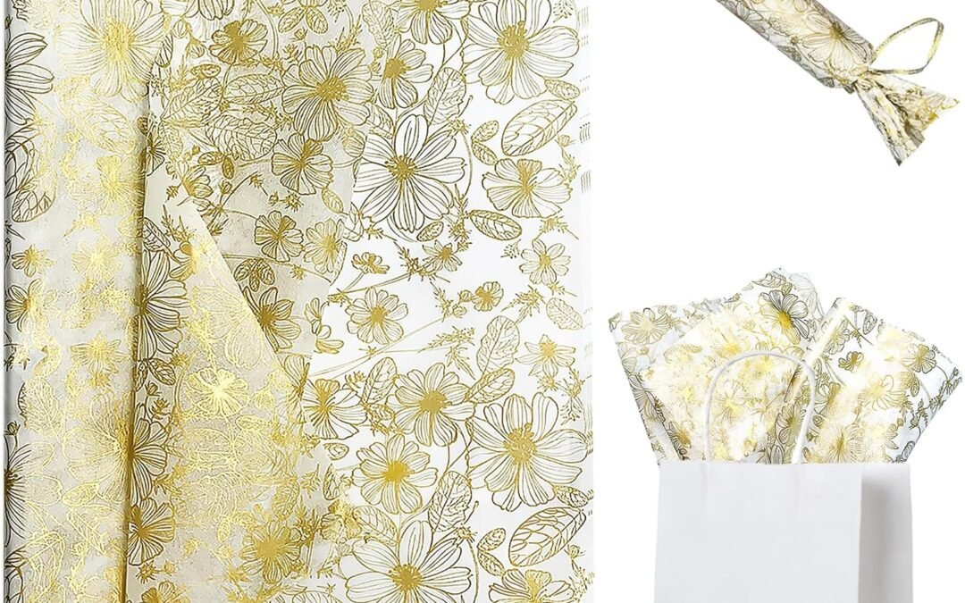 Wholesale OEM ODM TTLLQQ 100 Sheets, 20″ x 14″, Gold Floral Style Gift Wrap Printed Tissue Paper for Gift Box Liners, Gift Wrap, Crafts, Weddings, Gift Bags, Mother’s Day, Crafts Factory & Supplier