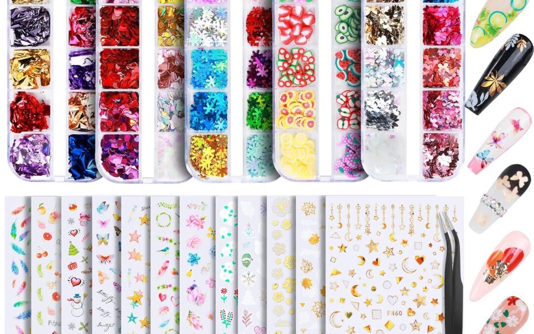 Wholesale OEM ODM Teenitor Nail Art Stickers: 12 Sheets 3D Self-Adhesive & 5 Boxes Butterfly Sequins Heart Glitter Foil Flakes Nail Decorations Factory & Supplier