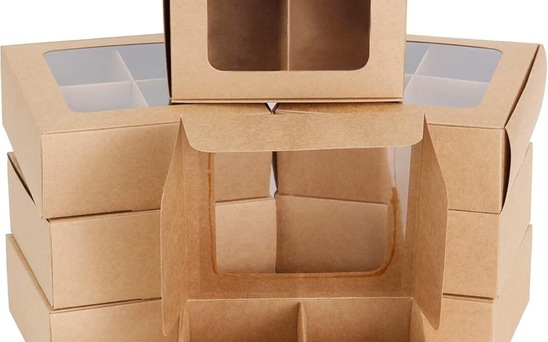 Wholesale OEM ODM Treat boxes with window and dividers | 4 MEDIUM compartments | 6 x 6 x 2.4 in | Valentine treat boxes, baked goods packaging, box for cookies, pastry packaging | 24-pack (Kraft) Factory & Supplier