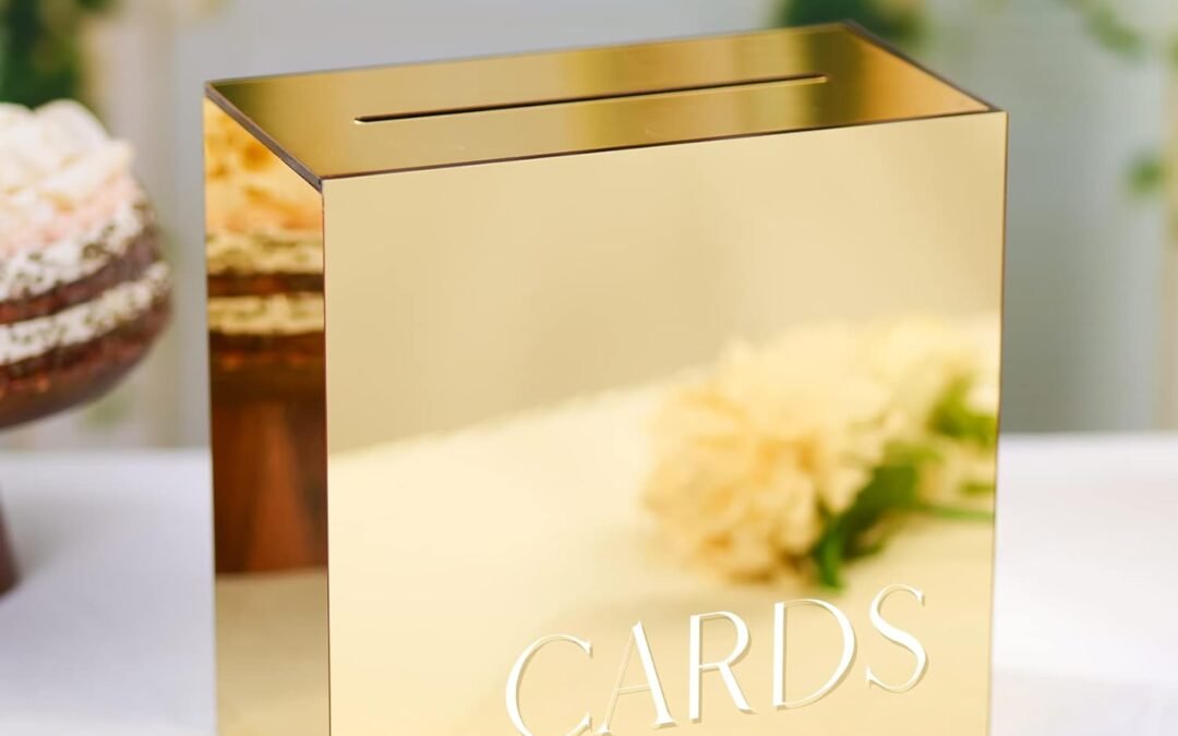 Wholesale OEM ODM UNIQOOO Metallic Gold Mirror Acrylic Wedding Card Box with Slot, Large 10x10x5.5 inch w/White Print | Thick DIY Wedding Receptions Wishing Well Money Box, Graduation, Birthday, Memory Box Factory & Supplier