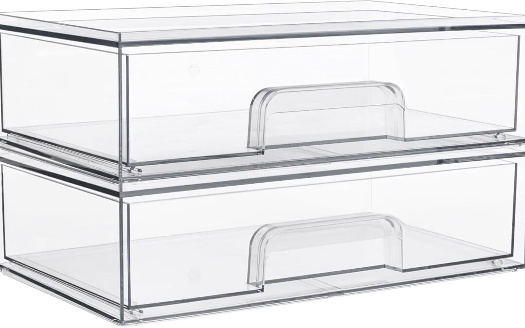 Wholesale OEM ODM Vtopmart 12.1”W Clear Stackable Storage Drawers,2 Pack Acrylic Plastic Organizers Bins for Makeup Palettes, Cosmetics, and Beauty Supplies,Ideal for Vanity, Bathroom,Cabinet,Desk Organization Factory & Supplier