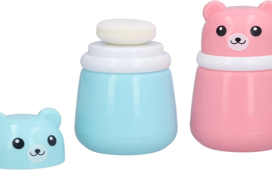 Wholesale OEM ODM Walfront 2 Pcs Cartoon Bear Powder Puff Box Portable Body After Bath Powder Case with Lids Makeup Cosmetic Talcum Powder Container for Loose Dusting Powder Home Travel(Bear puff empty box) Factory & Supplier