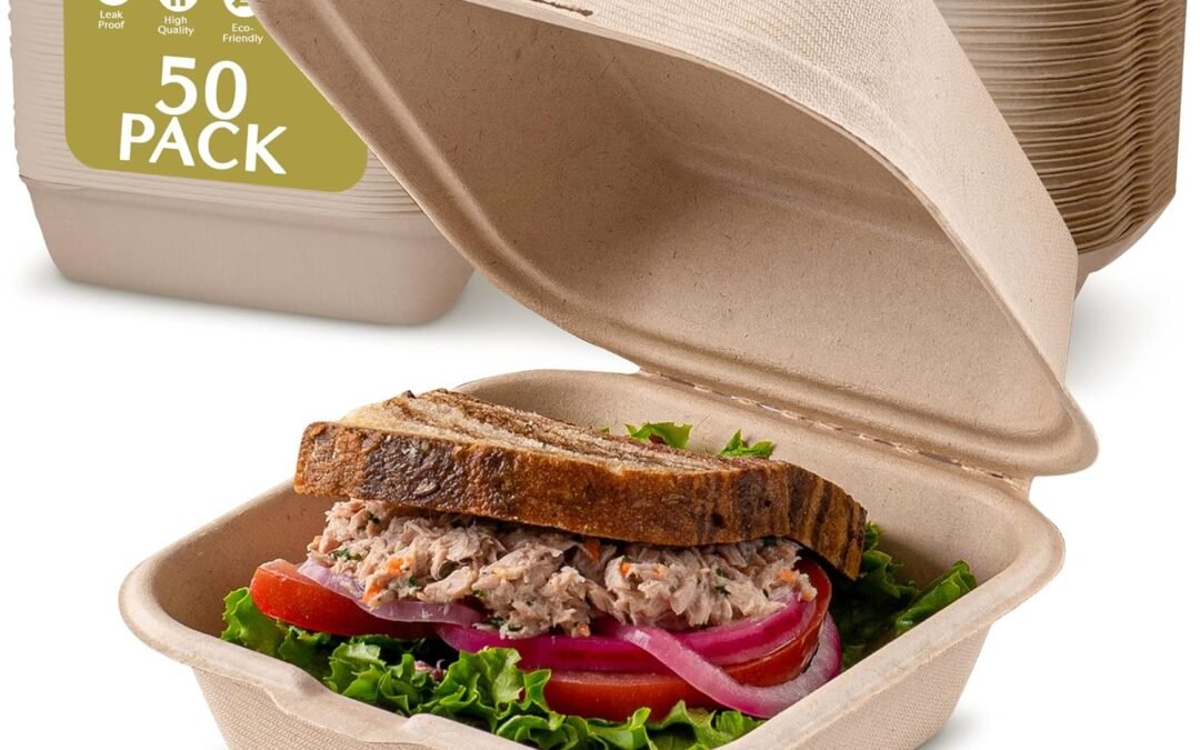 Wholesale OEM ODM brheez Disposable Clamshell To-Go Containers – Bagasse Fiber Biodegradable Containers with Lids for Takeout, Parties, & Holidays – Pack of 50 Chemical-Free, 1-Compartment Boxes, 6″x6″, Natural Factory & Supplier