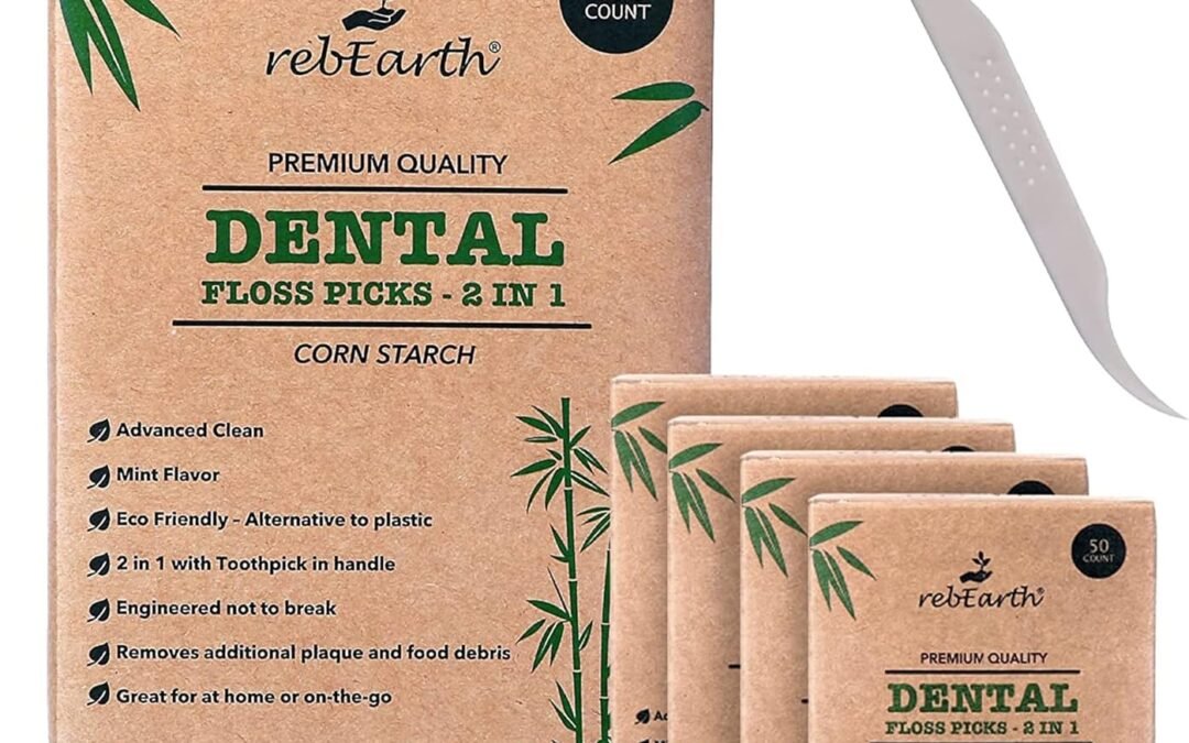Wholesale OEM ODM rebEarth Natural Dental Floss Picks – Oral Care Dental Pick w/Mint Flavored Toothpicks, 2-in-1 Natural Floss & Toothpicks, Plant-Based Dental Flossers, Tooth Floss Picks w/Tongue Cleaner (200 Count) Factory & Supplier