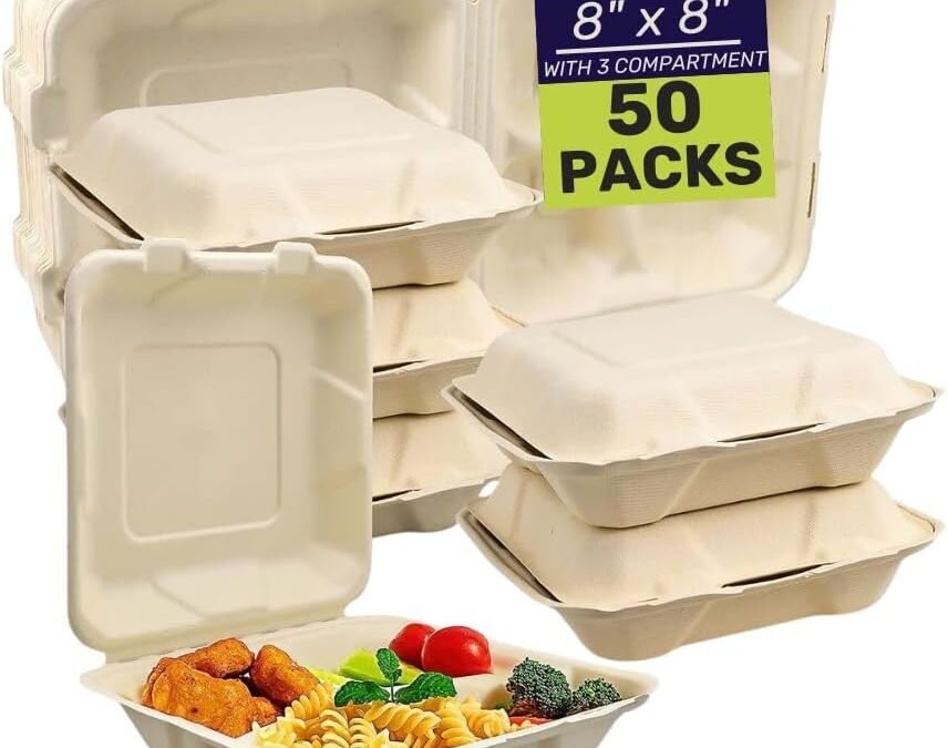 Wholesale OEM ODM sogreenpack Disposable Clamshell 8×8 with 3 Compartments – 50 Packs Take-Out Container Bagasse Biodegradable & Eco-Friendly To Go Container for Food, 100% Compostable Factory & Supplier